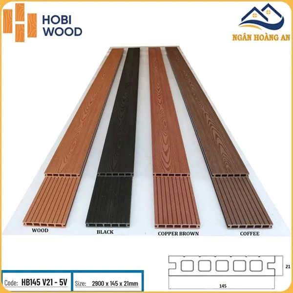 Sàn  Ngoài Trời HobiWood 5 Lỗ Vuông HB145 V21-5V Brown